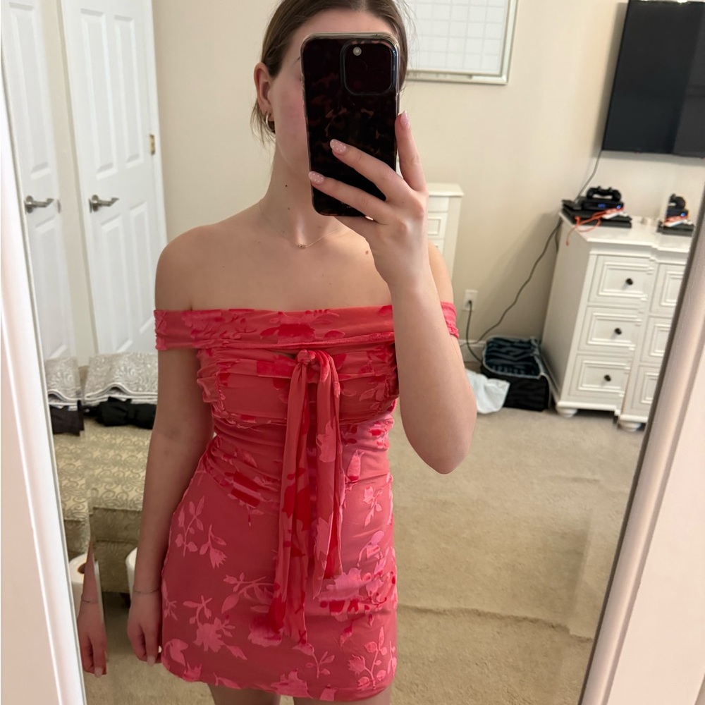 Hello Molly Strapless Floral Dress in Pink